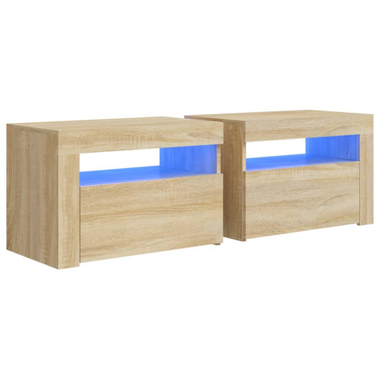 Noční Stolky 2 Ks S Led Osvětlením Dub Sonoma 60 X 35 X 40 Cm