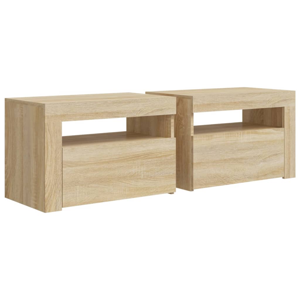 Noční Stolky 2 Ks S Led Osvětlením Dub Sonoma 60 X 35 X 40 Cm