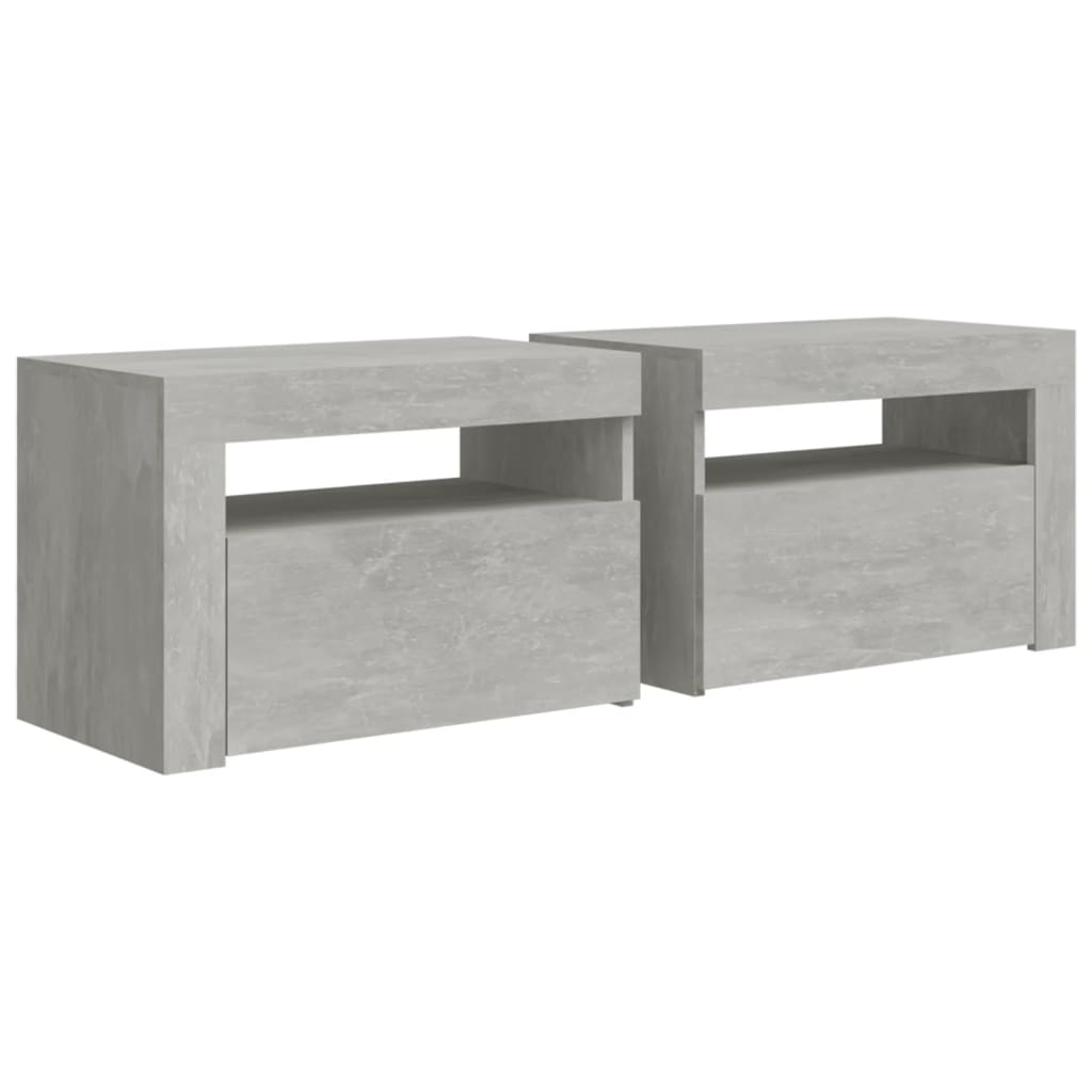 Noční Stolky 2 Ks S Led Osvětlením Betonově Šedé 60X35X40 Cm