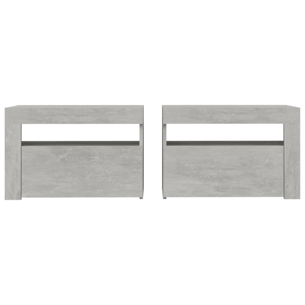 Noční Stolky 2 Ks S Led Osvětlením Betonově Šedé 60X35X40 Cm