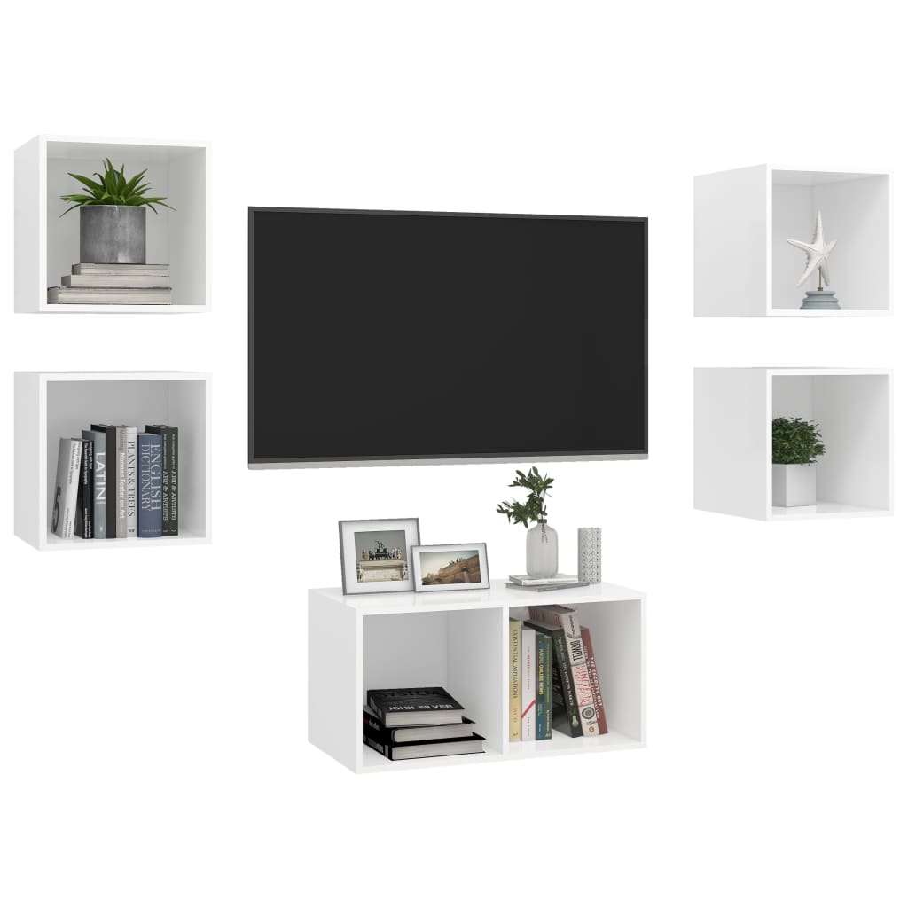 5Dílný Set Tv Skříněk Bílý Dřevotříska