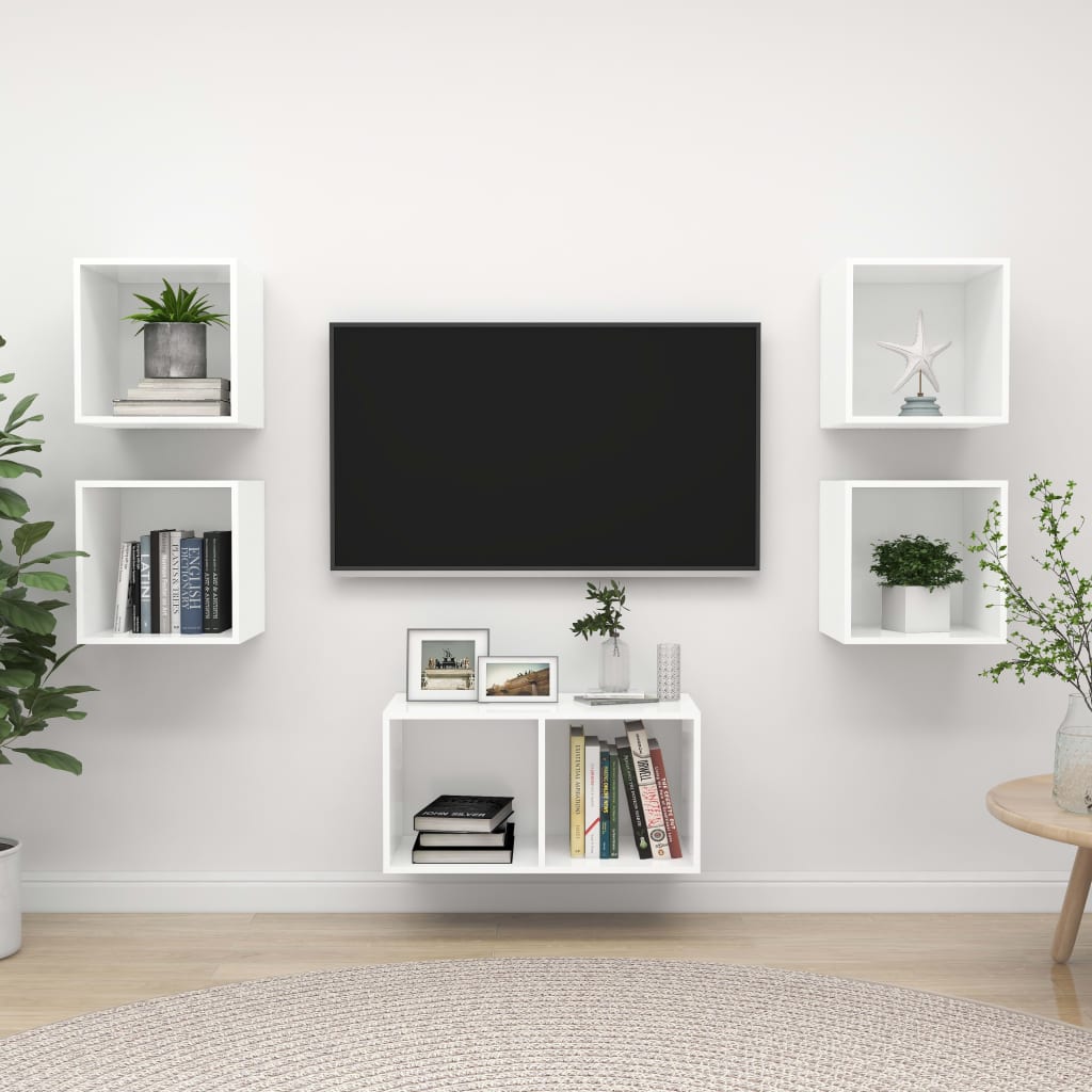 5Dílný Set Tv Skříněk Bílý Dřevotříska