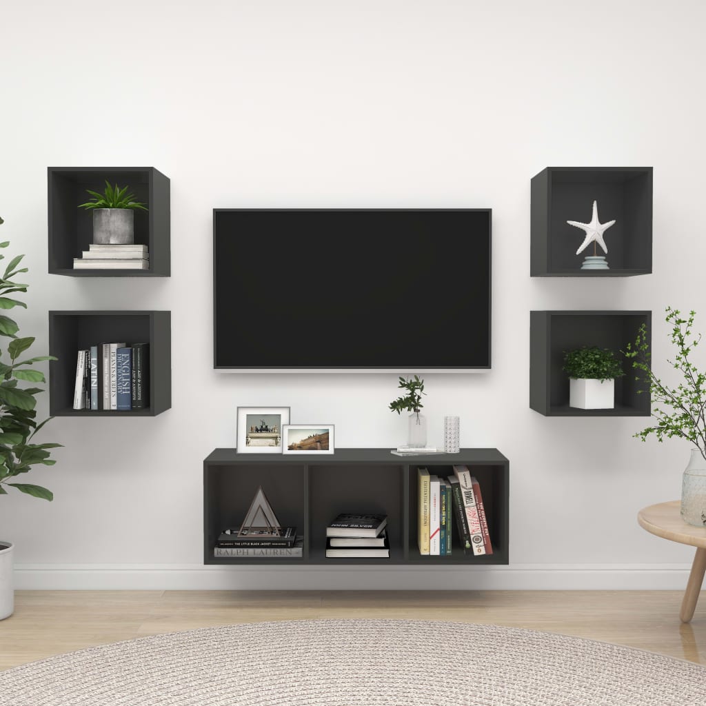 5Dílný Set Tv Skříněk Betonově Šedý Dřevotříska