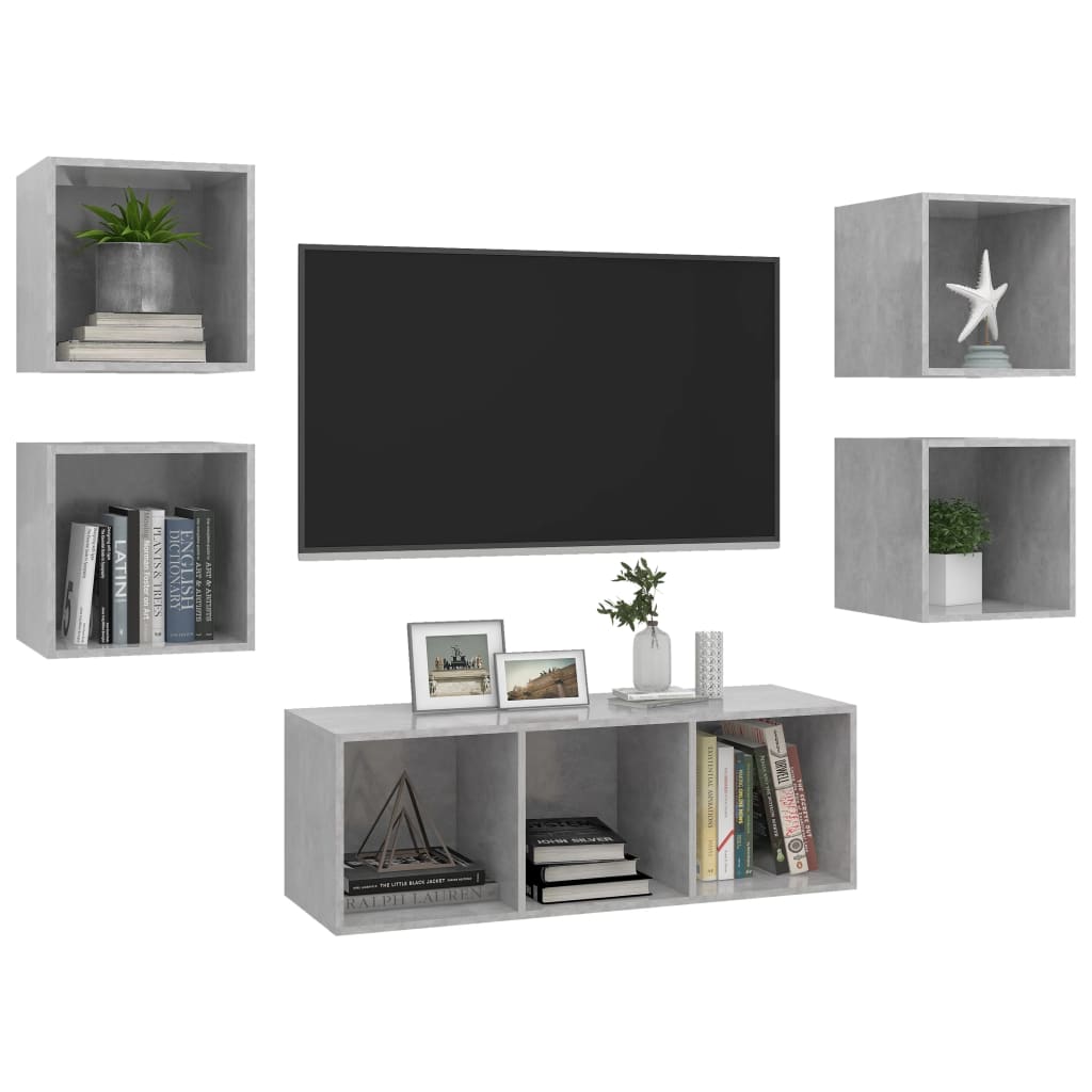 5Dílný Set Tv Skříněk Betonově Šedý Dřevotříska