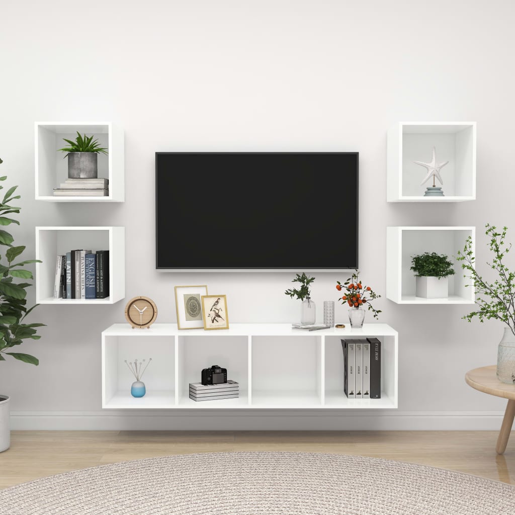 5Dílný Set Tv Skříněk Bílý Dřevotříska