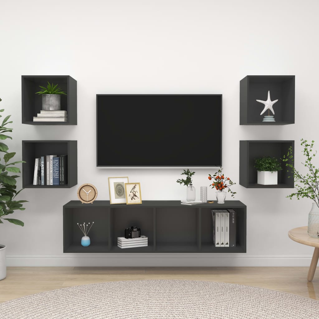 5Dílný Set Tv Skříněk Bílý Dřevotříska