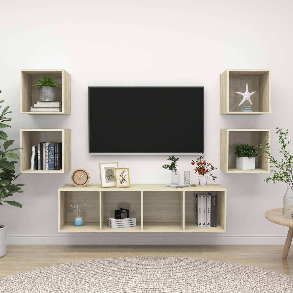 5Dílný Set Tv Skříněk Bílý Dřevotříska