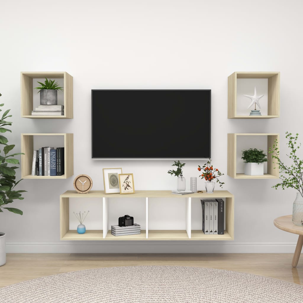 5Dílný Set Tv Skříněk Bílý Dřevotříska