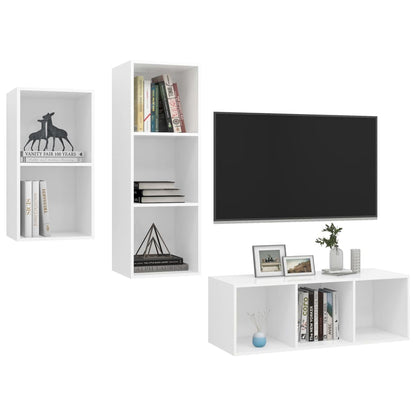 3Dílný Set Tv Skříněk Bílý Dřevotříska