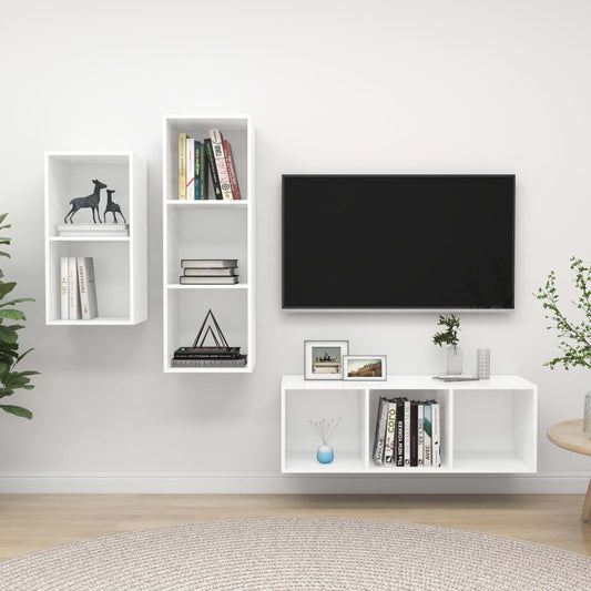 3Dílný Set Tv Skříněk Bílý Dřevotříska