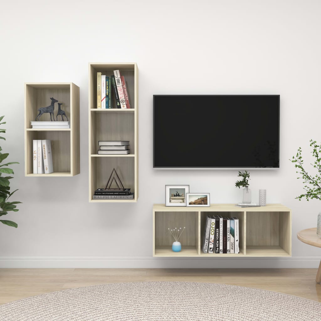 3Dílný Set Tv Skříněk Bílý Dřevotříska