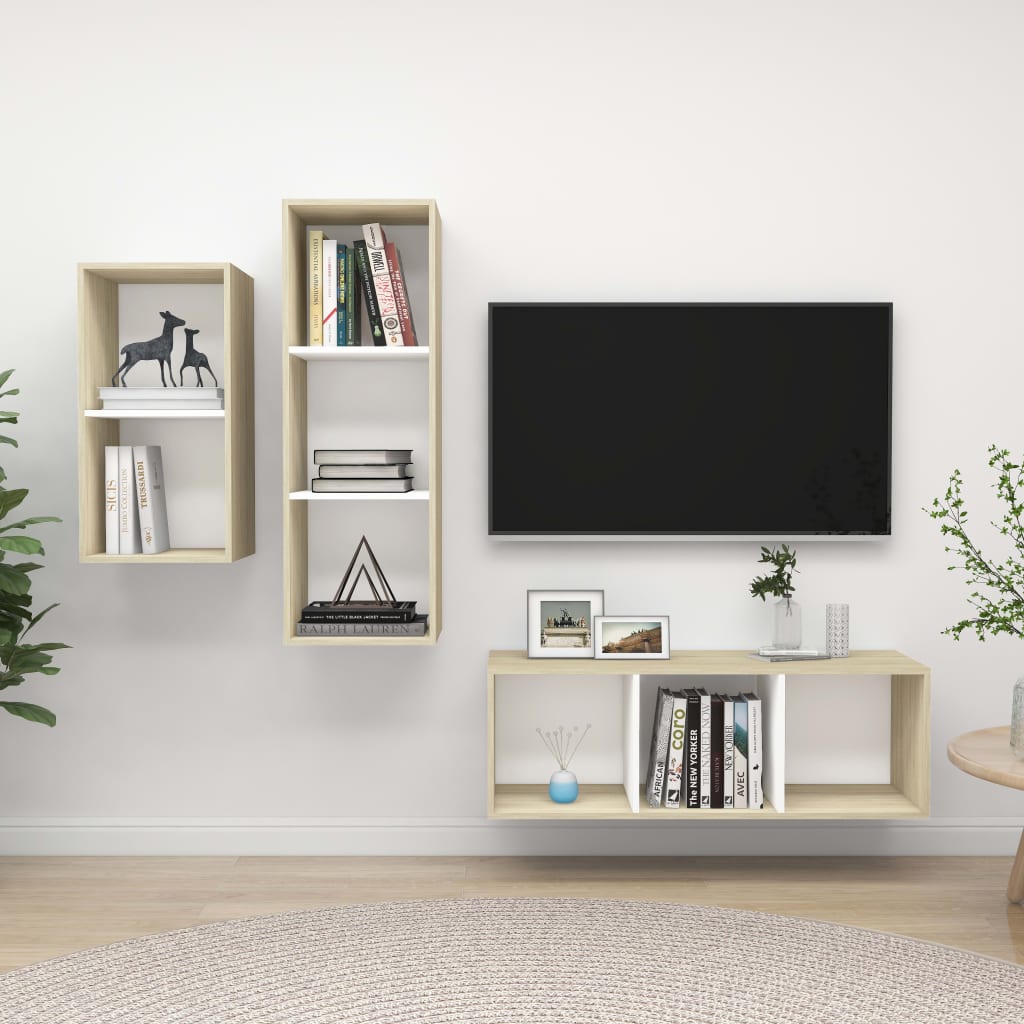 3Dílný Set Tv Skříněk Bílý Dřevotříska