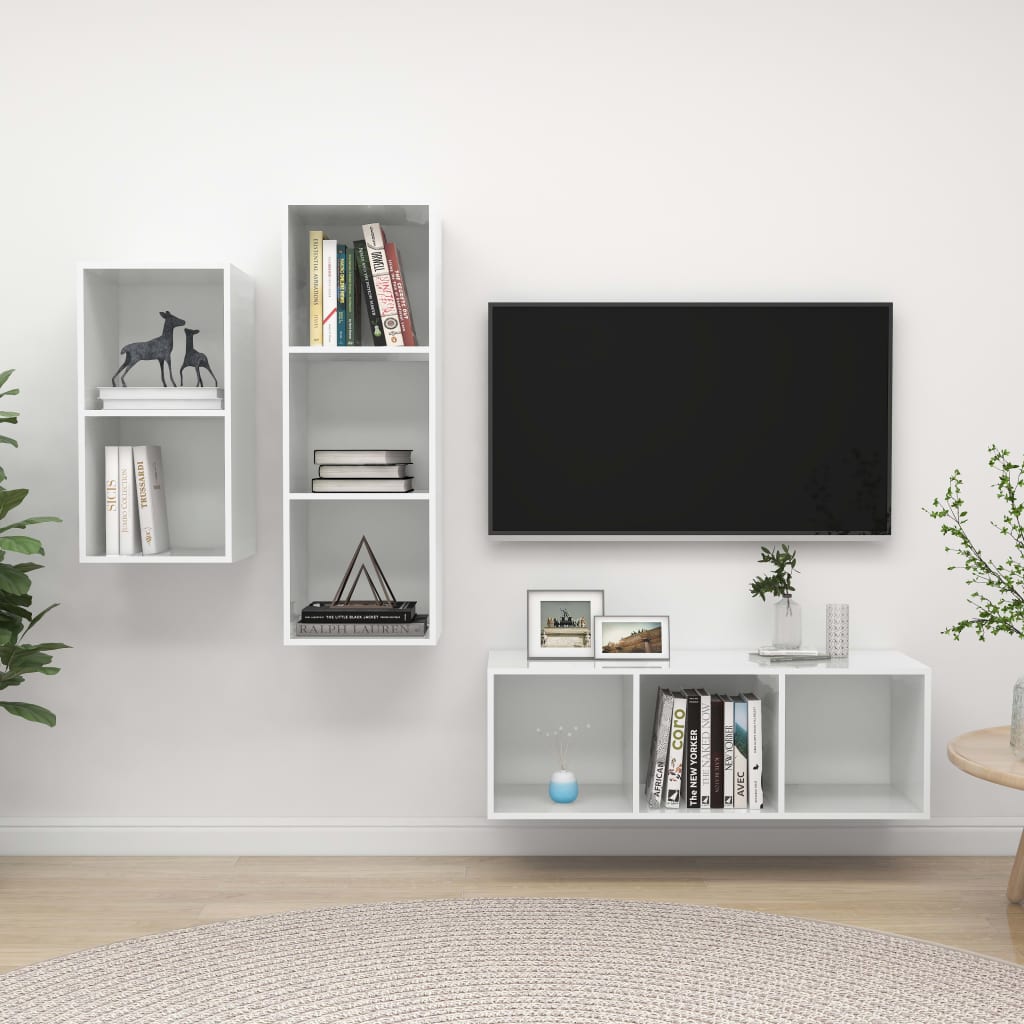 3Dílný Set Tv Skříněk Bílý Dřevotříska