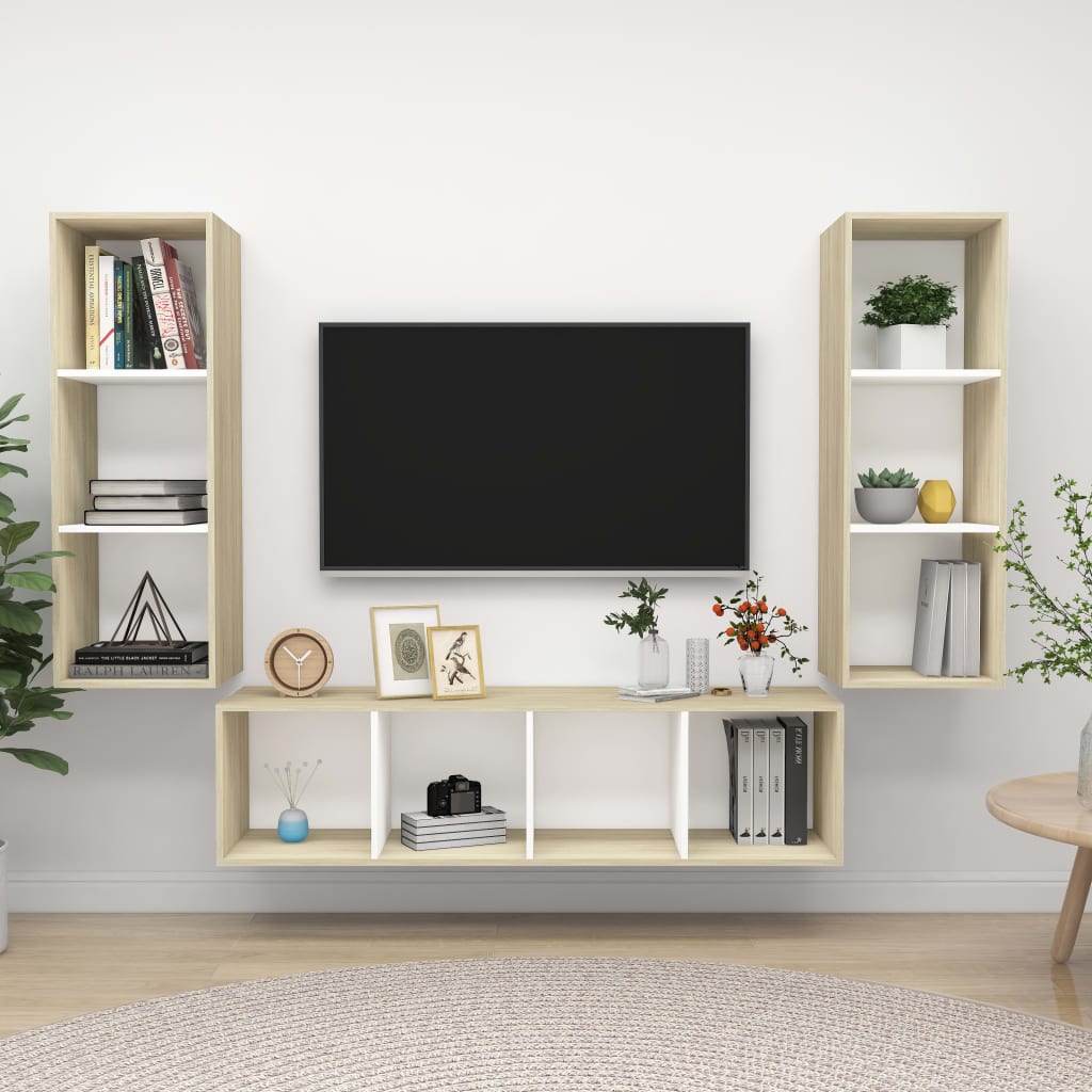 Tv Skříňky 3 Ks Bílé Dřevotříska