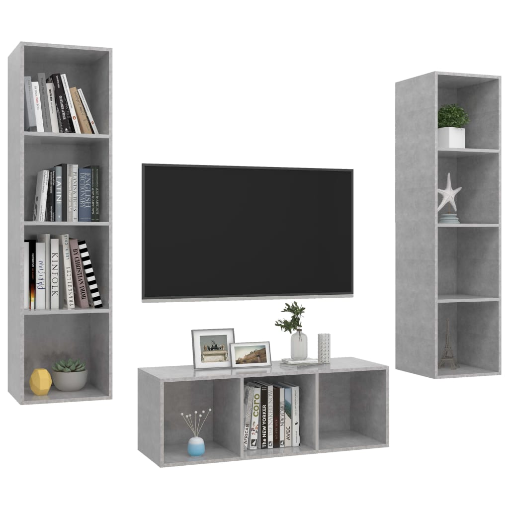 3Dílný Set Tv Skříněk Betonově Šedý Dřevotříska
