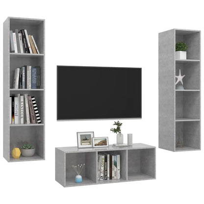 3Dílný Set Tv Skříněk Betonově Šedý Dřevotříska