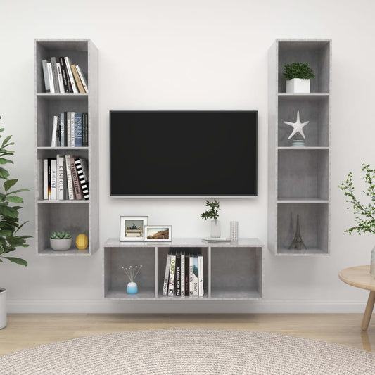 3Dílný Set Tv Skříněk Betonově Šedý Dřevotříska