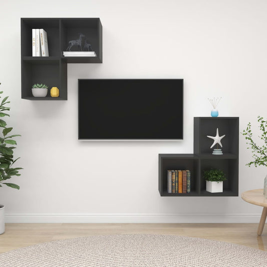 4Dílný Set Tv Skříněk Šedý Dřevotříska