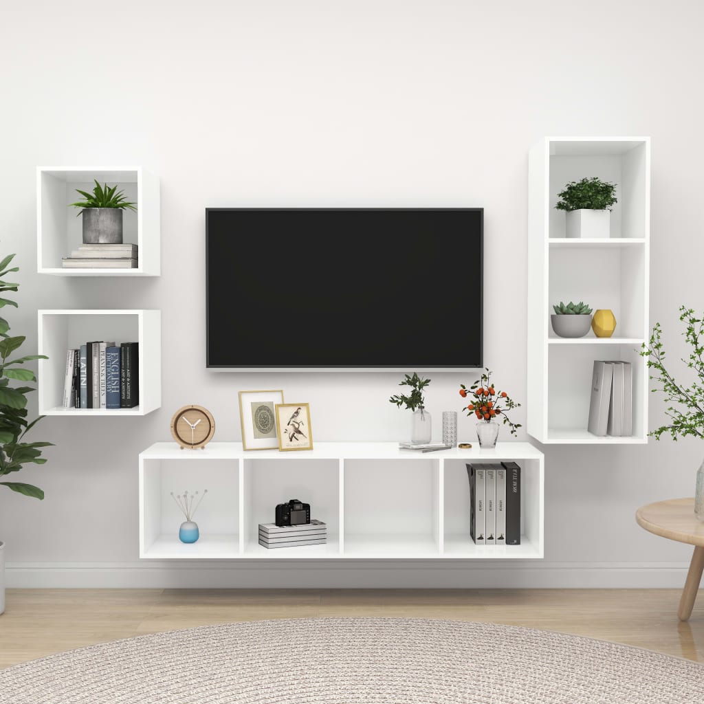 Nástěnné Tv Skříňky 4 Ks Šedé Dřevotříska