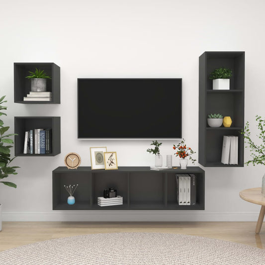 Nástěnné Tv Skříňky 4 Ks Šedé Dřevotříska