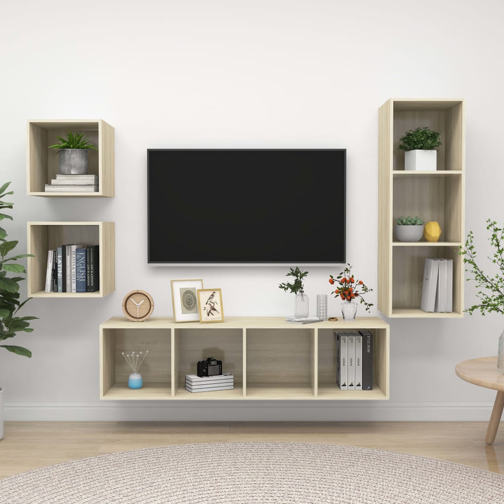 Nástěnné Tv Skříňky 4 Ks Šedé Dřevotříska