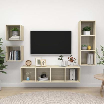 Nástěnné Tv Skříňky 4 Ks Šedé Dřevotříska