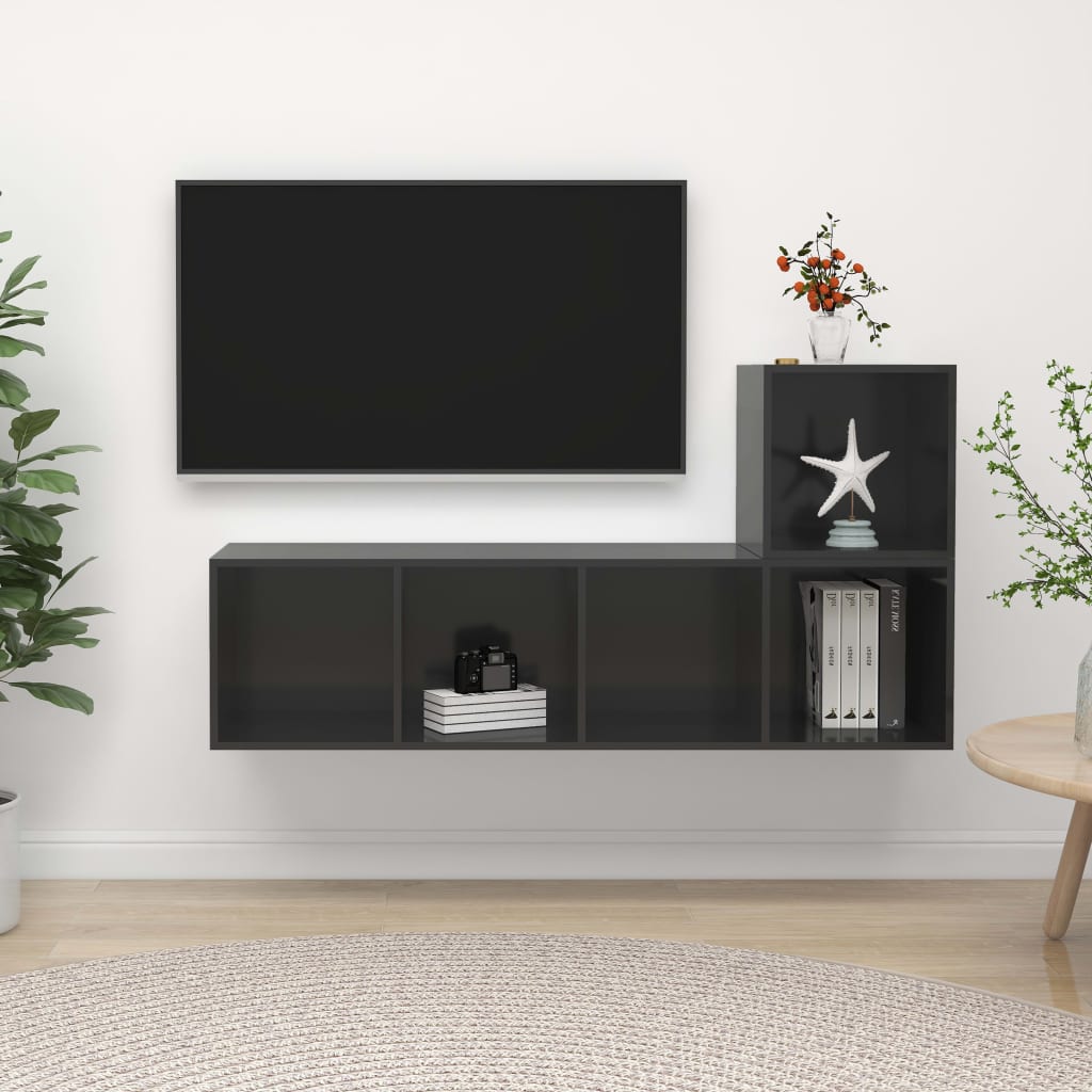 2Dílný Set Tv Skříněk Šedý Kompozitní Dřevo