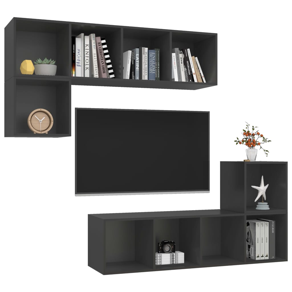 4Dílný Set Tv Skříněk Šedý Dřevotříska