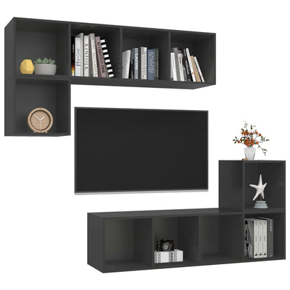 4Dílný Set Tv Skříněk Šedý Dřevotříska