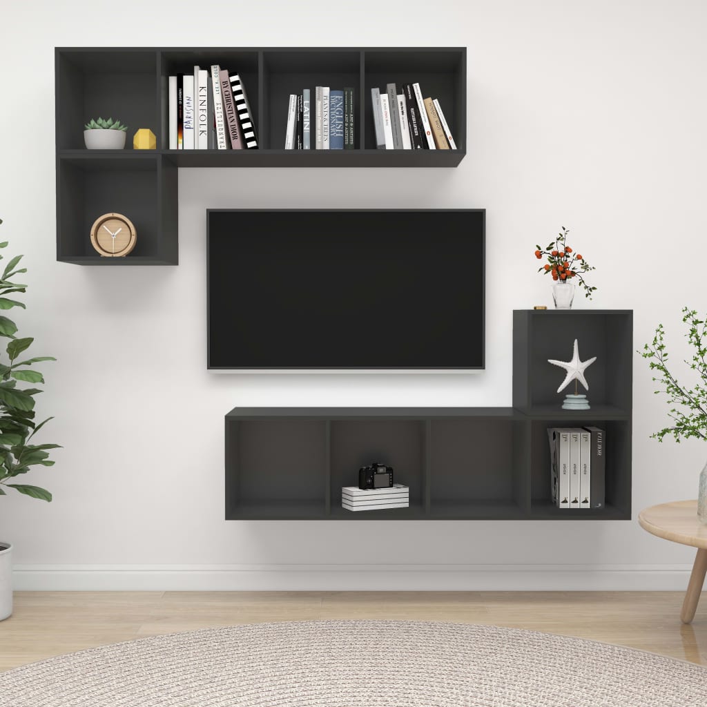 4Dílný Set Tv Skříněk Šedý Dřevotříska