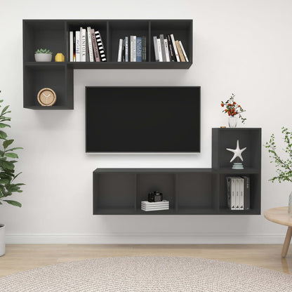 4Dílný Set Tv Skříněk Šedý Dřevotříska