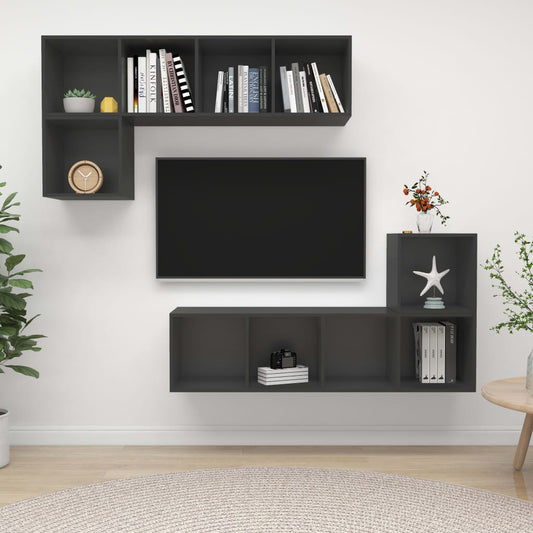 4Dílný Set Tv Skříněk Šedý Dřevotříska