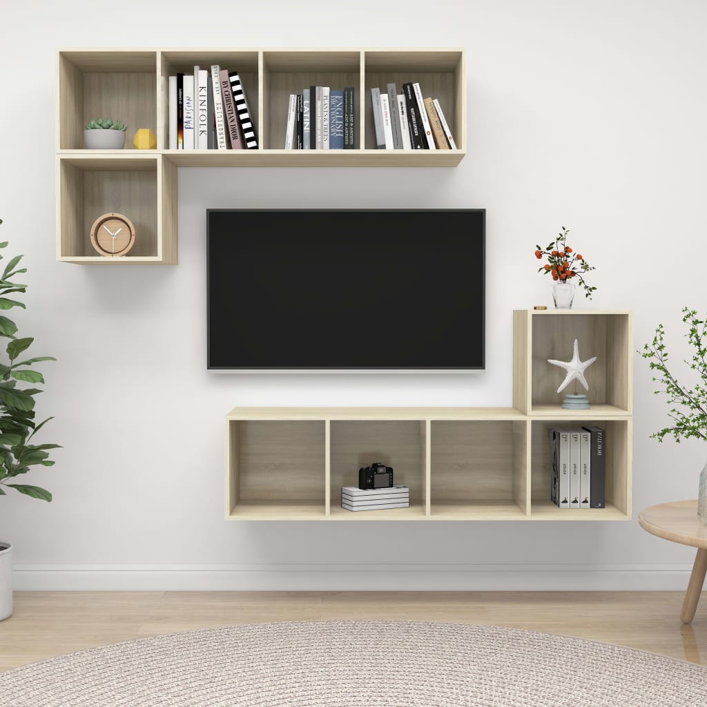 4Dílný Set Tv Skříněk Šedý Dřevotříska