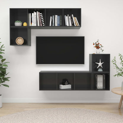 4Dílný Set Tv Skříněk Šedý Dřevotříska