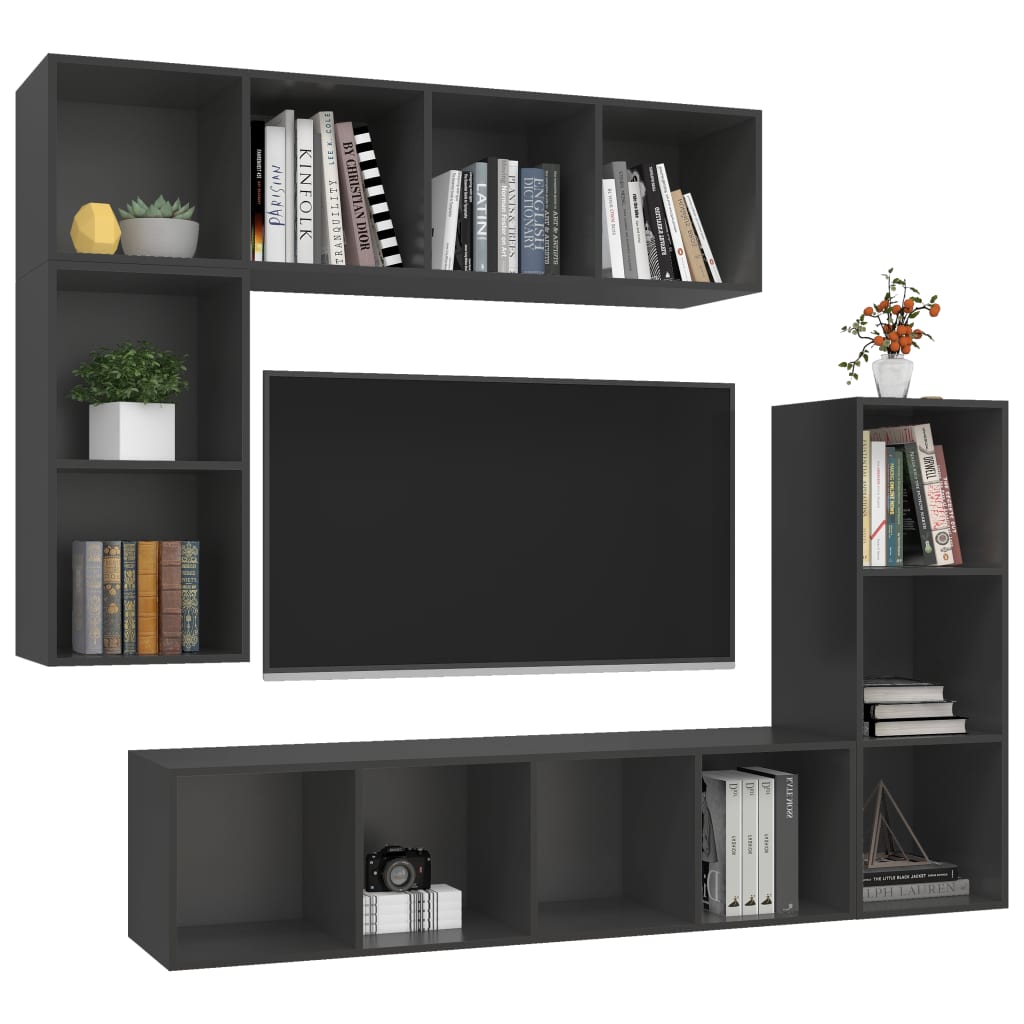 4Dílný Set Tv Skříněk Šedý Kompozitní Dřevo