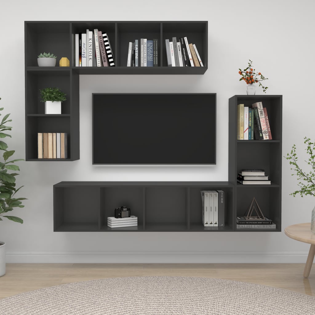 4Dílný Set Tv Skříněk Šedý Kompozitní Dřevo