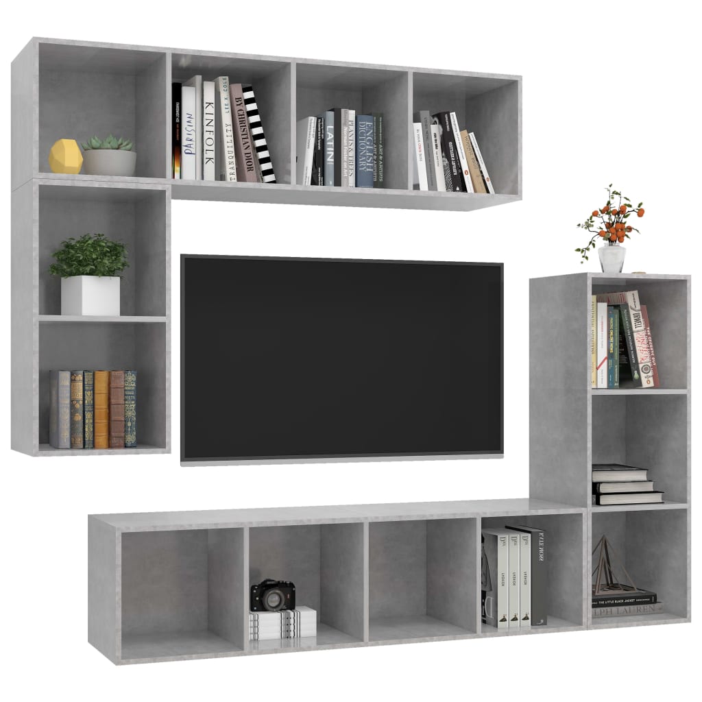 4Dílný Set Tv Skříněk Betonově Šedý Kompozitní Dřevo