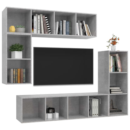 4Dílný Set Tv Skříněk Betonově Šedý Kompozitní Dřevo
