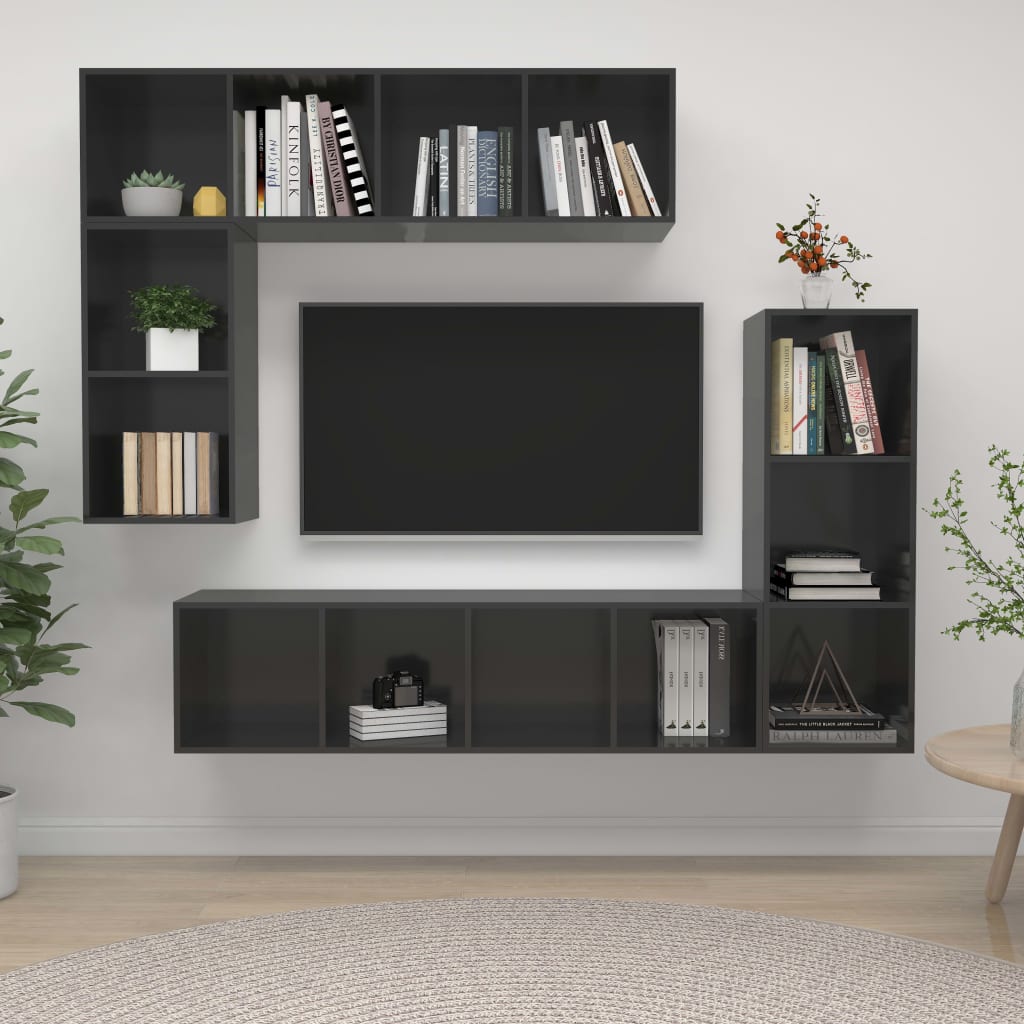 4Dílný Set Tv Skříněk Šedý Kompozitní Dřevo