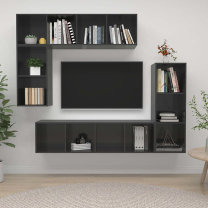 4Dílný Set Tv Skříněk Šedý Kompozitní Dřevo