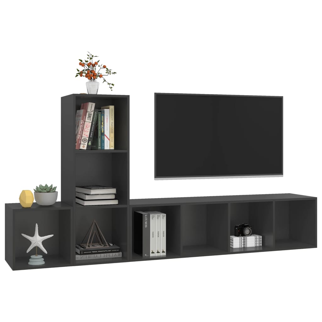 3Dílný Set Nástěnných Tv Skříněk Šedý Kompozitní Dřevo