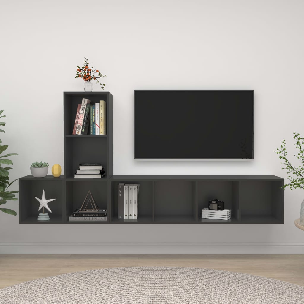 3Dílný Set Nástěnných Tv Skříněk Šedý Kompozitní Dřevo