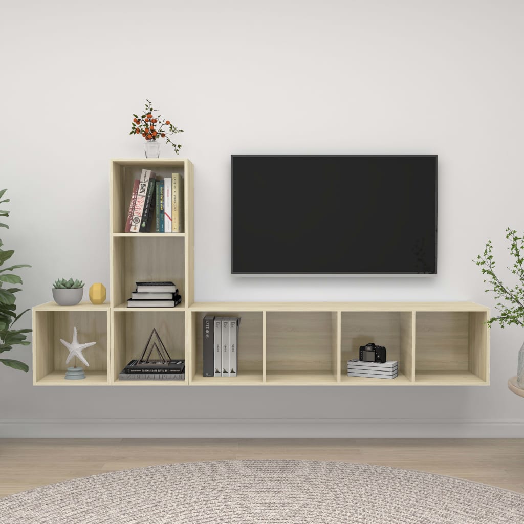 3Dílný Set Nástěnných Tv Skříněk Šedý Kompozitní Dřevo