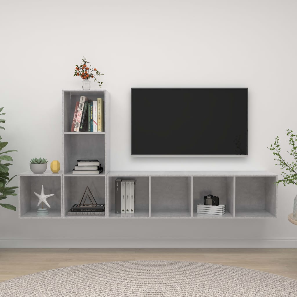 3Dílný Set Nástěnných Tv Skříněk Šedý Kompozitní Dřevo