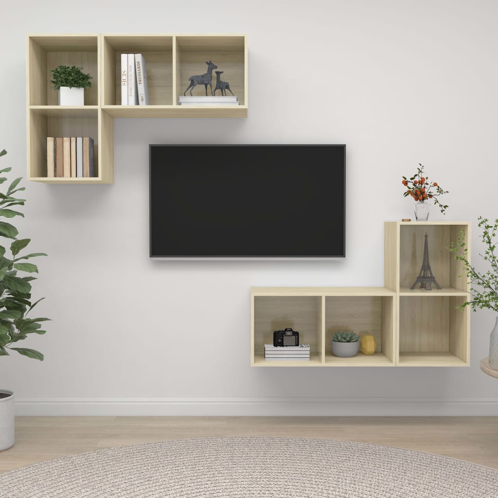 Nástěnné Tv Skříňky 4 Ks Šedé Kompozitní Dřevo
