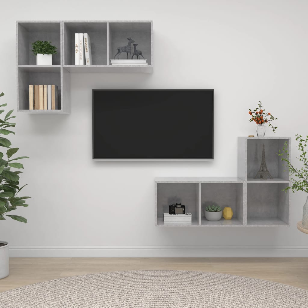 Nástěnné Tv Skříňky 4 Ks Šedé Kompozitní Dřevo