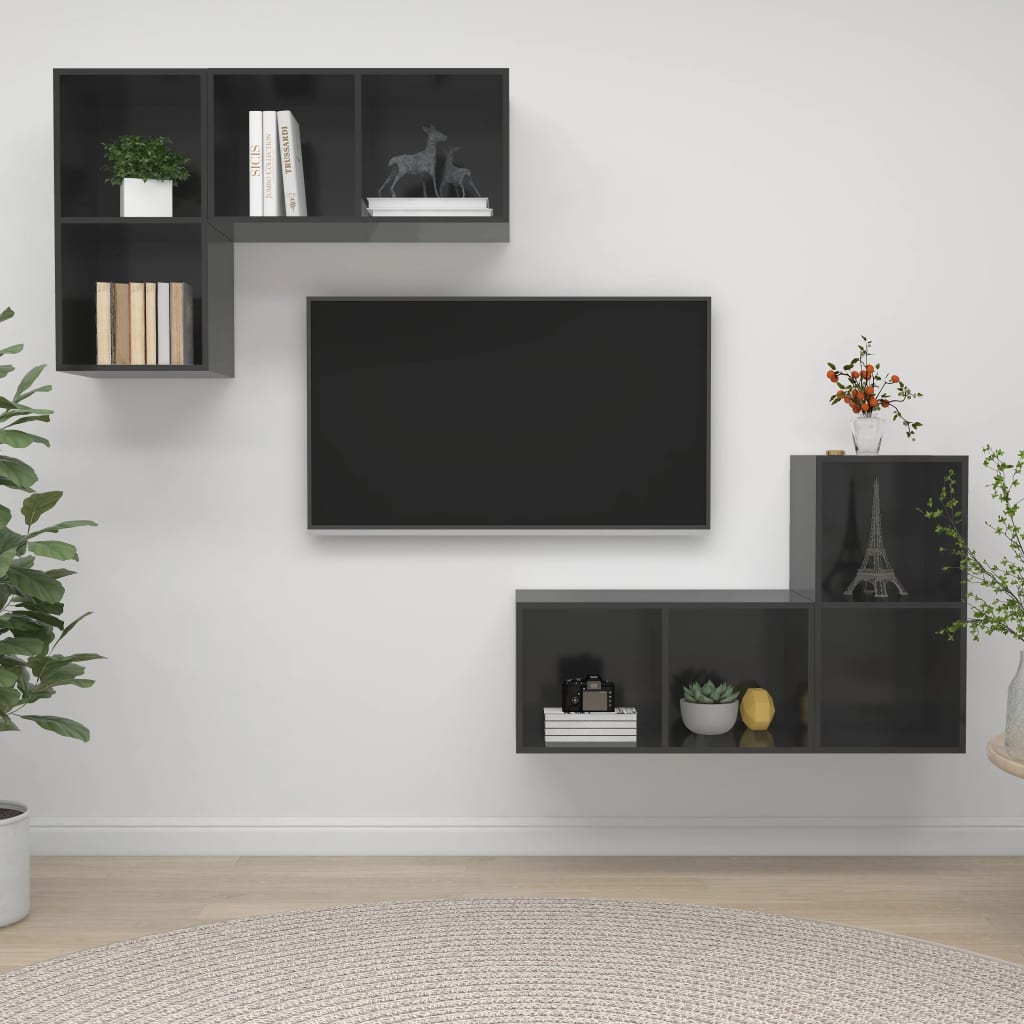 Nástěnné Tv Skříňky 4 Ks Šedé Kompozitní Dřevo