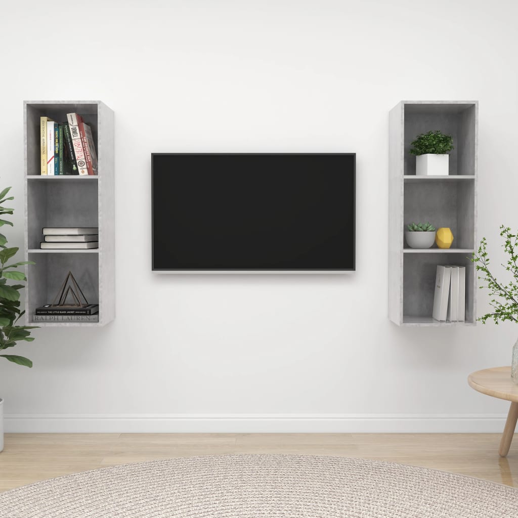 Nástěnné Tv Skříňky 2 Ks Betonově Šedé Dřevotříska