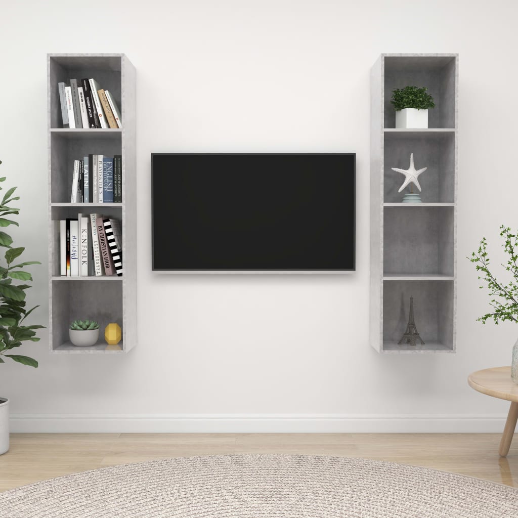 Nástěnné Tv Skříňky 2 Ks Betonově Šedé Dřevotříska
