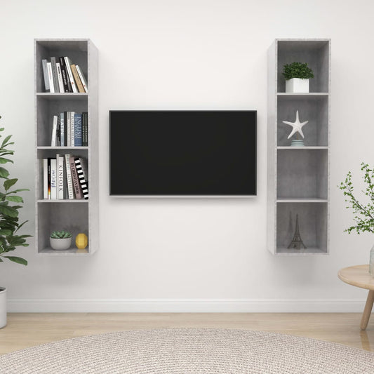Nástěnné Tv Skříňky 2 Ks Betonově Šedé Dřevotříska